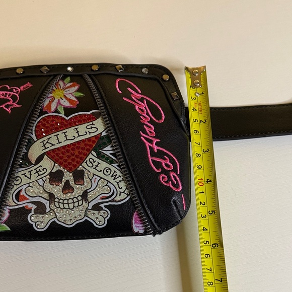 Ed Hardy Black Crossbody Bag with Pink and Red Accents - Picture 11 of 16